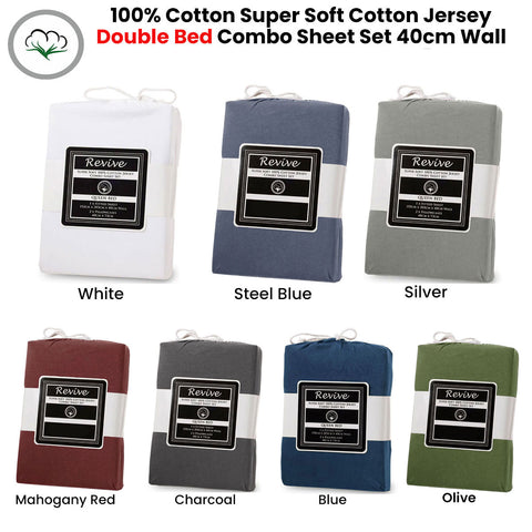Revive Blue 100% Cotton Jersey Super Soft Fitted Sheet Combo Set Double 38cm - SuperSaverAU - view 1