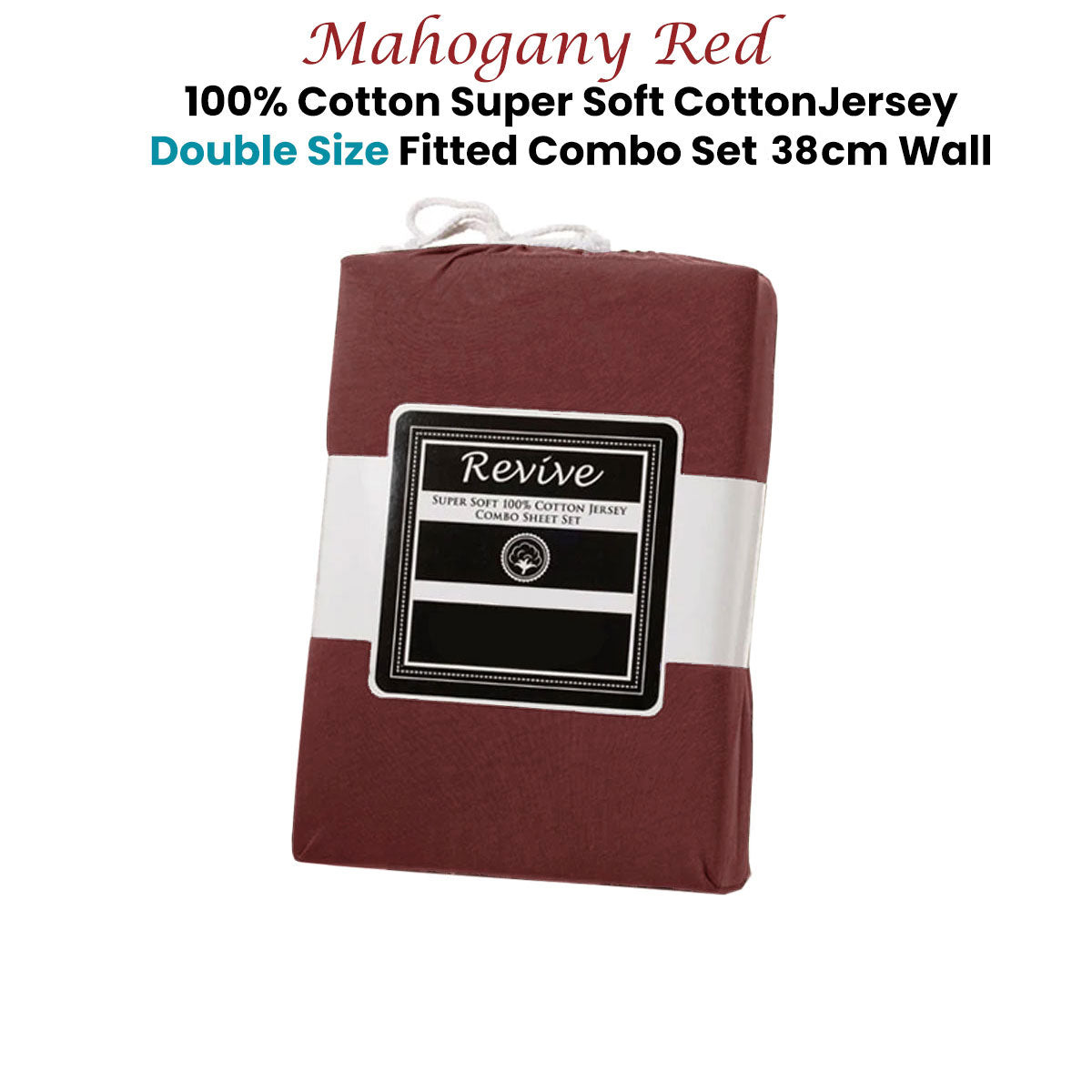 Revive Mahogany Red 100% Cotton Jersey Fitted Sheet Combo Set Double 38cm - SuperSaverAU - view 1