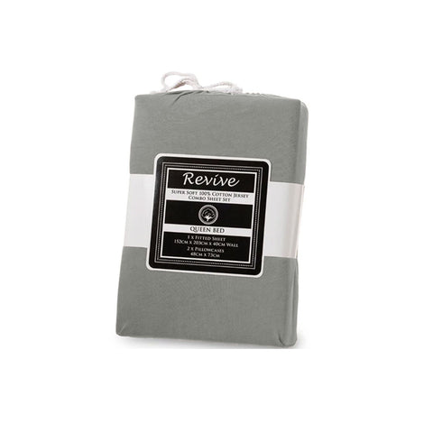 Revive 100% Cotton Jersey Super Soft 3 Pce Fitted Sheet Combo Set King 40cm Wall - SuperSaverAU - view 1