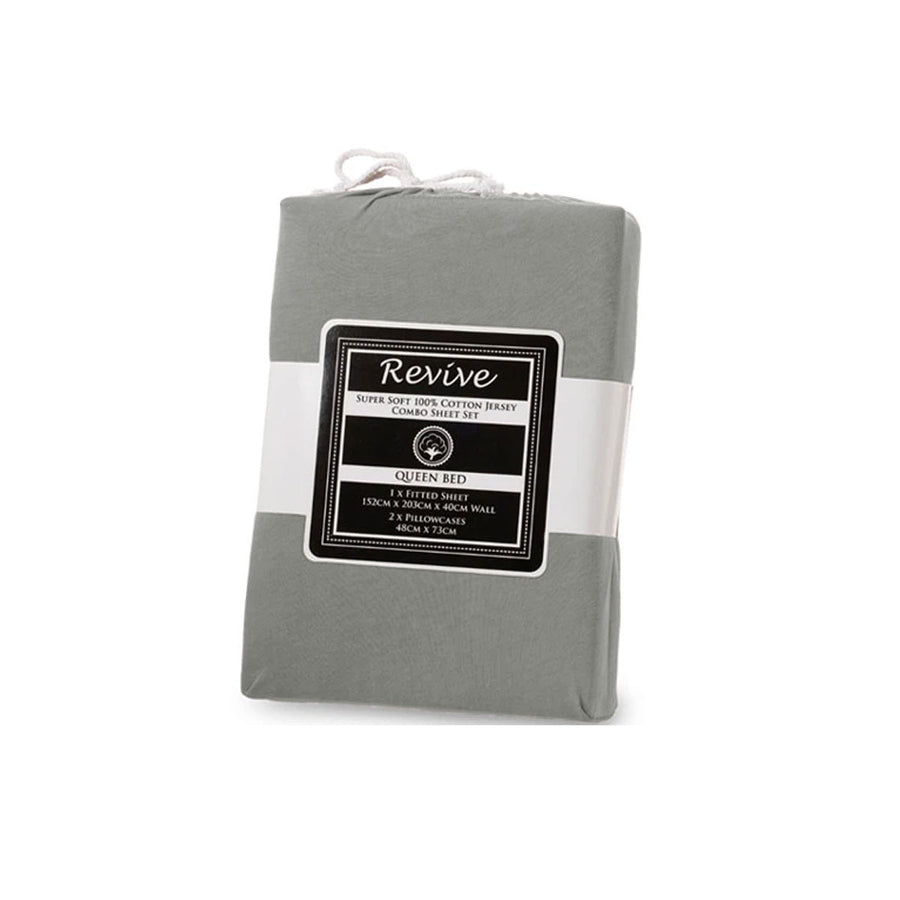 Revive 100% Cotton Jersey Super Soft 3 Pce Fitted Sheet Combo Set King 40cm Wall - SuperSaverAU - view 1