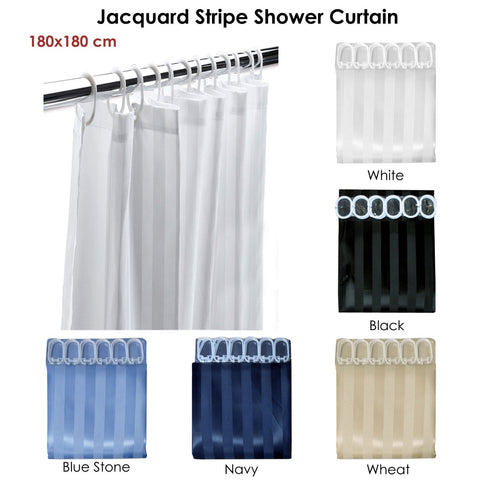 Jacquard Stripe Shower Curtain 180 x 180 cm - Blue Stone, Weighted Hem, Polyester - SuperSaverAU - view 2