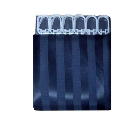 Jacquard Stripe Shower Curtain Navy 180 x 180 cm with Weighted Hem