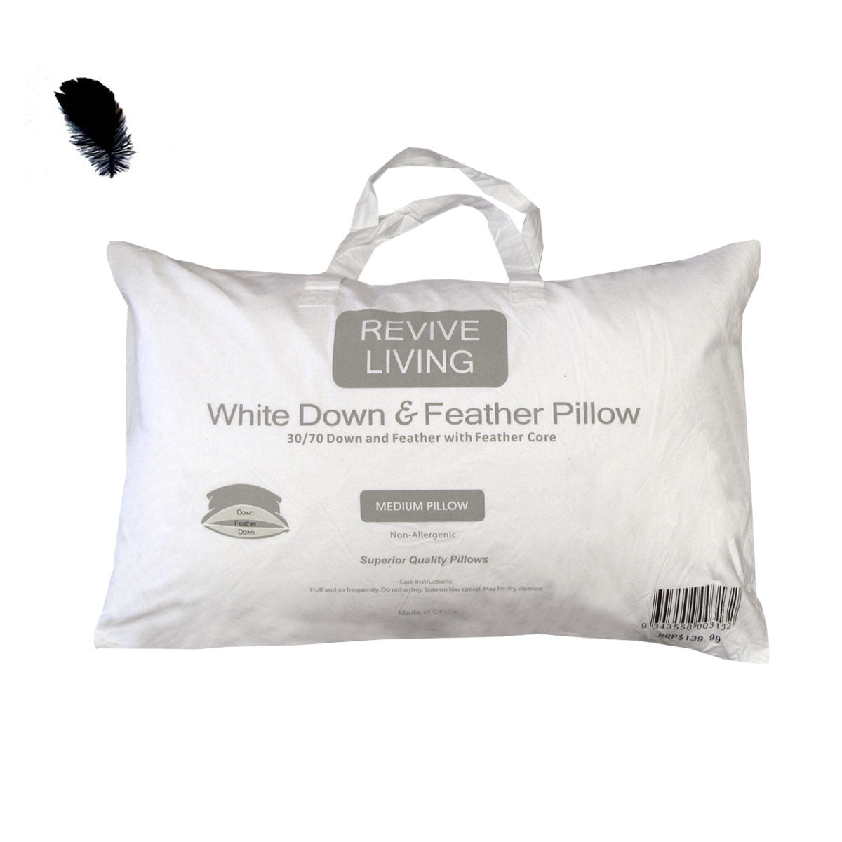 70% Feather 30% Down Pillow 48 x 73 cm - Non-Allergenic, Cotton Cover, White - SuperSaverAU - view 1