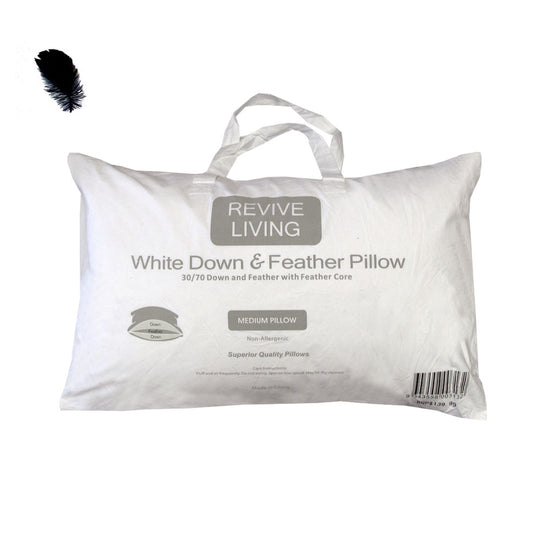 70% Feather 30% Down Pillow 48 x 73 cm - Non-Allergenic, Cotton Cover, White