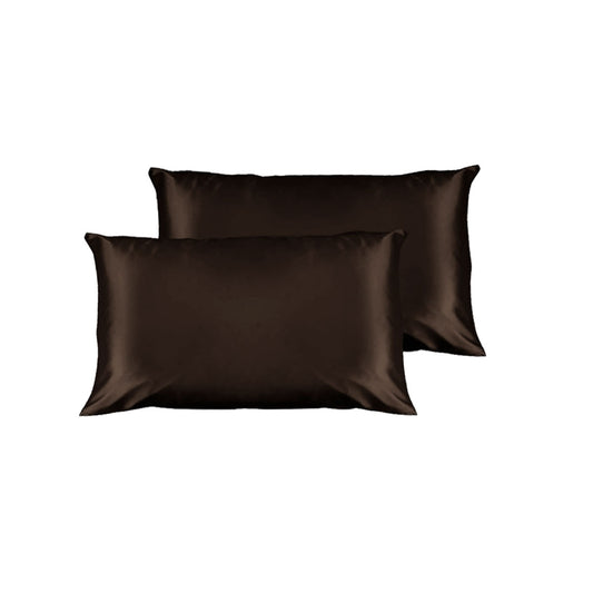 Satin Standard Pillowcases Chocolate 48 x 73 cm with 15cm Flap - 2 Pack