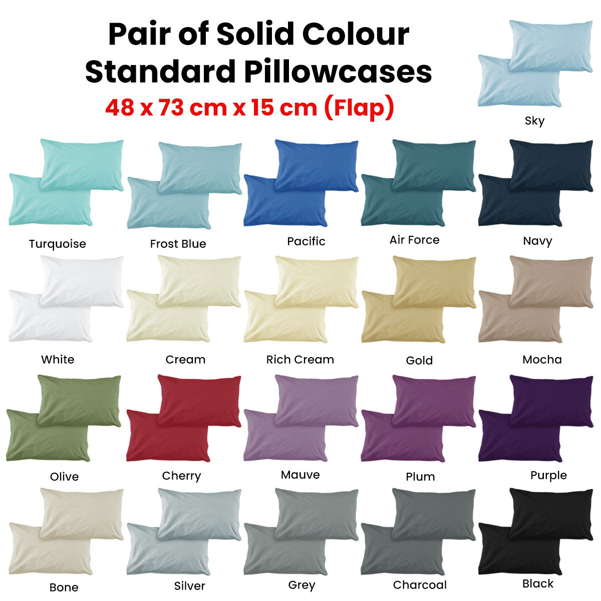 Solid Colour Microfiber Pillowcases 48x73cmx15cm (Flap) - Black, Soft & Durable - SuperSaverAU - view 1