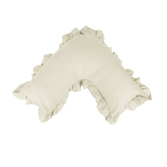 Artex Cotton Polyester V Shape Ruffled Pillowcase, Cream, Fits Standard Tri Pillows