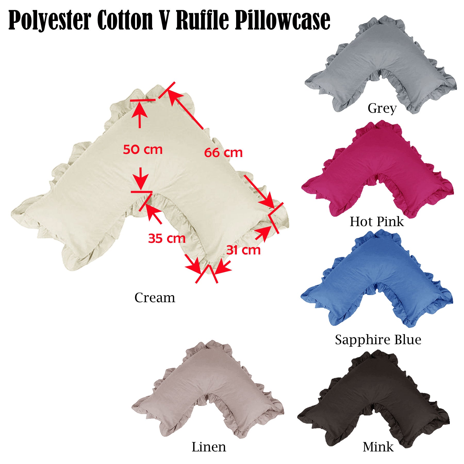 Artex Cotton Polyester V Shape Ruffled Pillowcase, Cream, Fits Standard Tri Pillows - SuperSaverAU - view 2