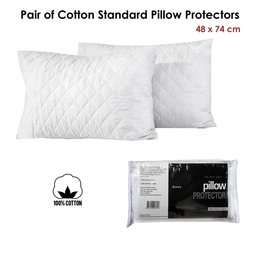 Artex Lightly Quilted Cotton Standard Pillow Protectors 48 x 74 cm - Set of 2 - SuperSaverAU - view 1