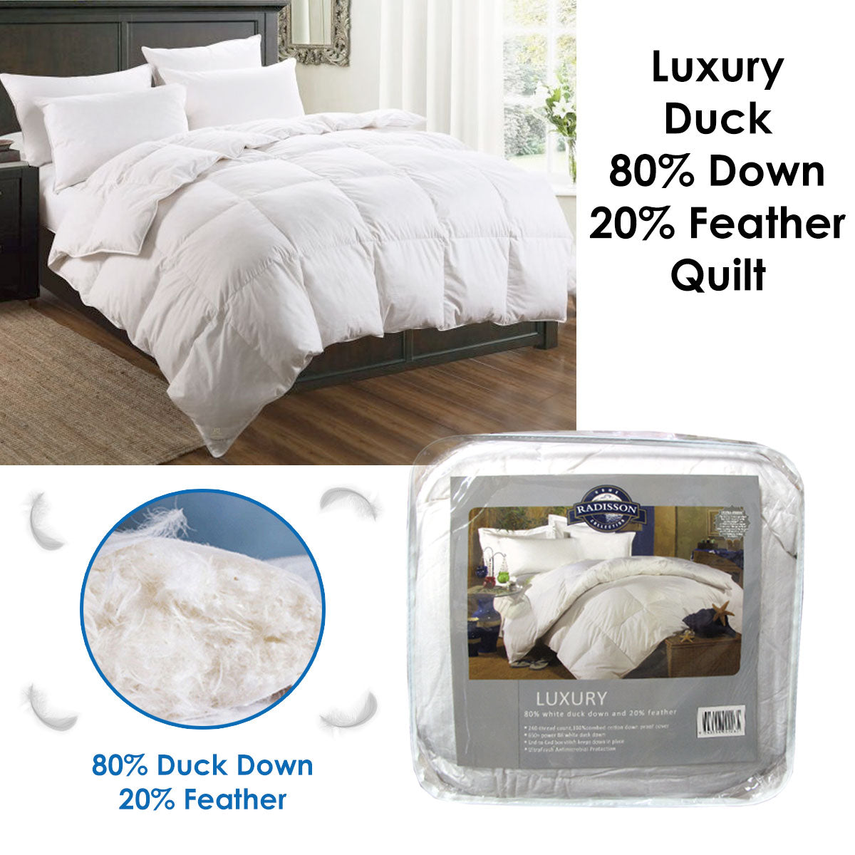 Luxury Duck 80% Down 20% Feather Quilt King - 650 Power Fill, Antimicrobial - SuperSaverAU - view 2