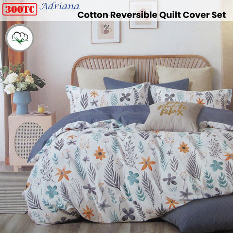 Adriana 300TC Reversible Cotton Quilt Cover Set King - Floral Design - SuperSaverAU - view 1