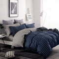 300TC Brian Navy Striped Reversible Cotton Quilt Cover Set Queen - SuperSaverAU - view 1