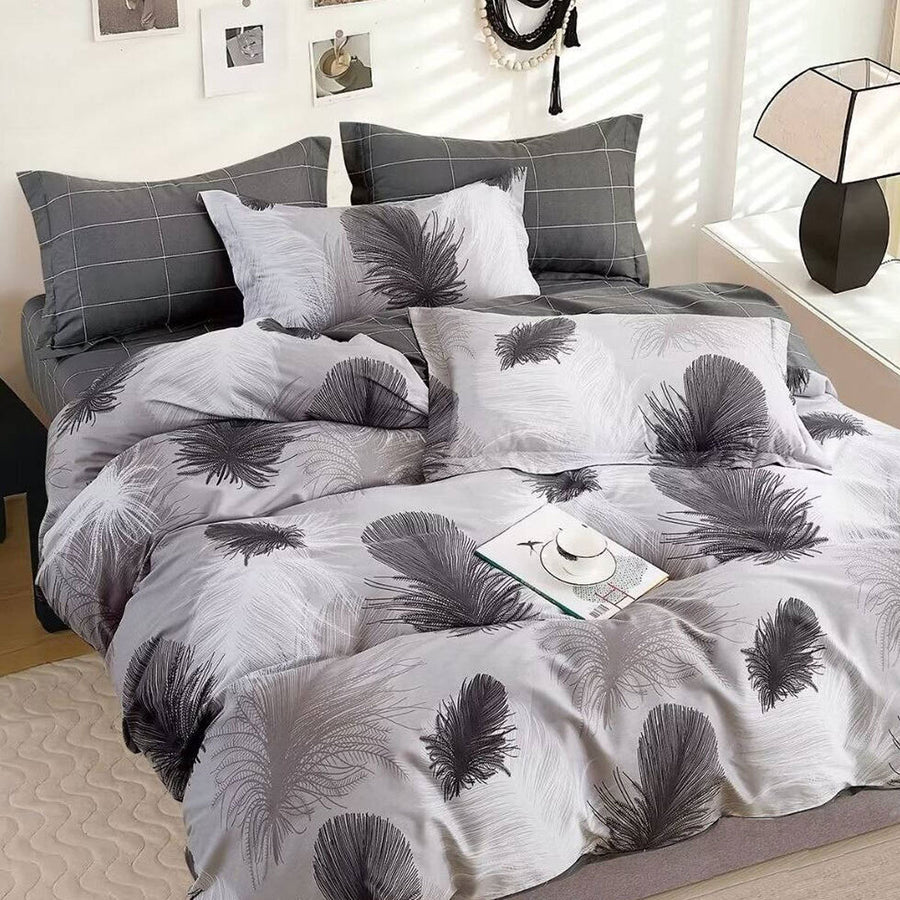 Heidi Grey Reversible Cotton Quilt Cover Set King - 300TC, Soft & Breathable - SuperSaverAU - view 1