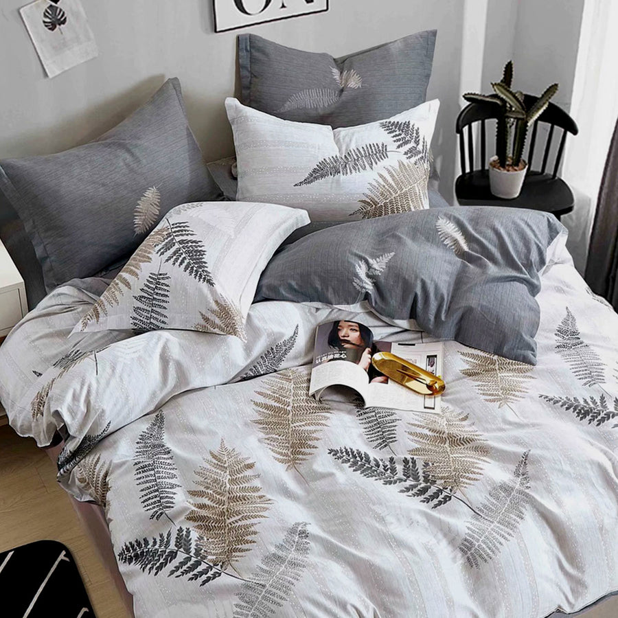 Leaves Reversible Cotton Quilt Cover Set King - 300TC Foliage Design - SuperSaverAU - view 1