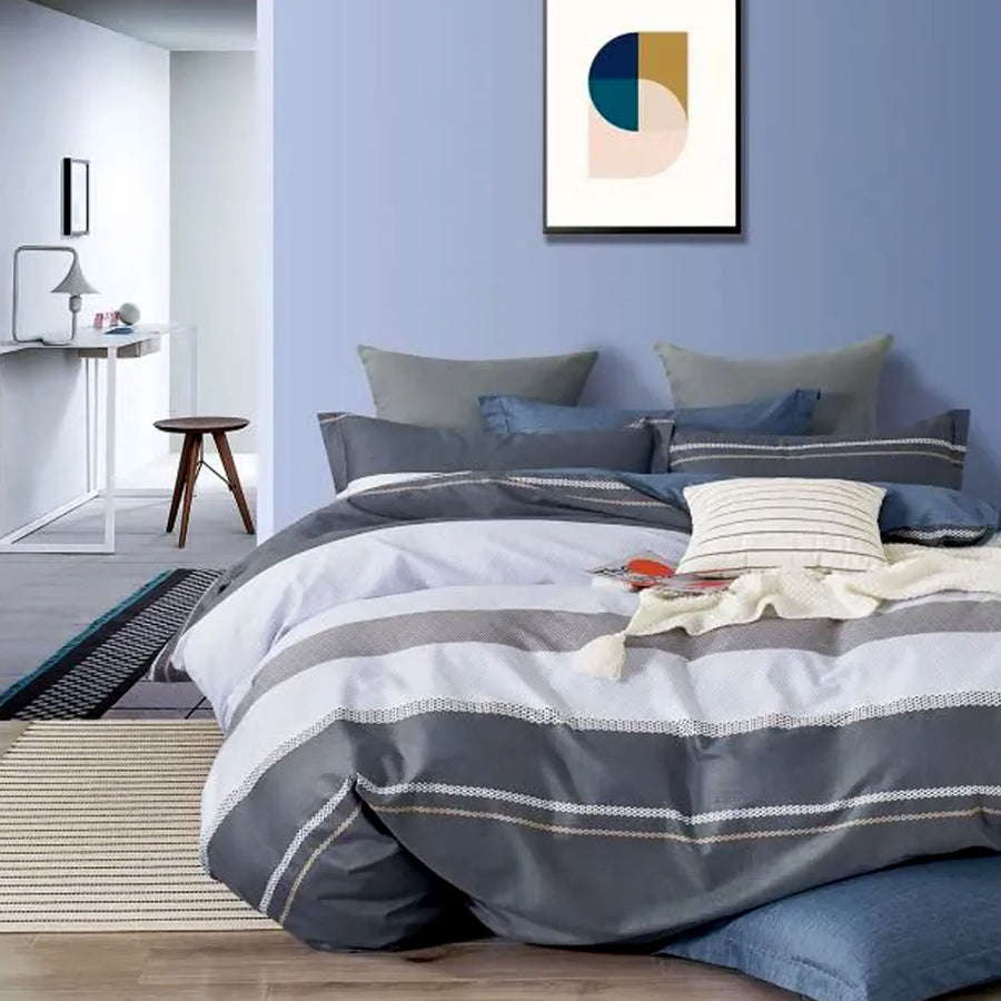 Premium Pani Reversible Cotton Quilt Cover Set with 300TC Fabric - Charcoal, King