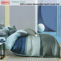 300TC Simon Teal Reversible Cotton Stripes Quilt Cover Set Queen - SuperSaverAU - view 2