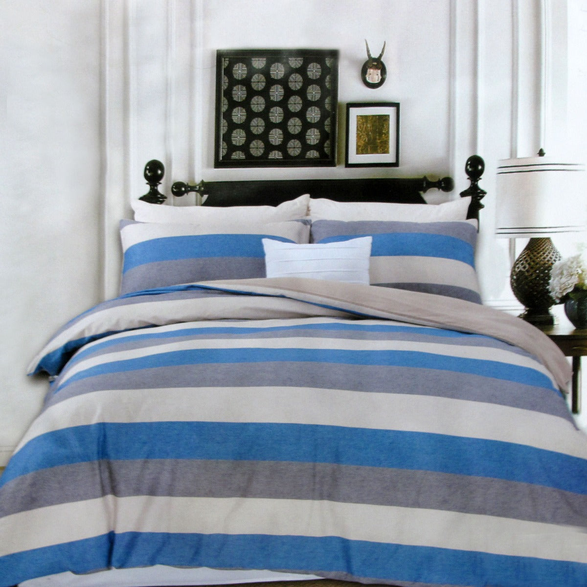 Beachy Stripes 250TC Cotton Quilt Cover Set Queen - 1 Cover & 2 Pillowcases - SuperSaverAU - view 1