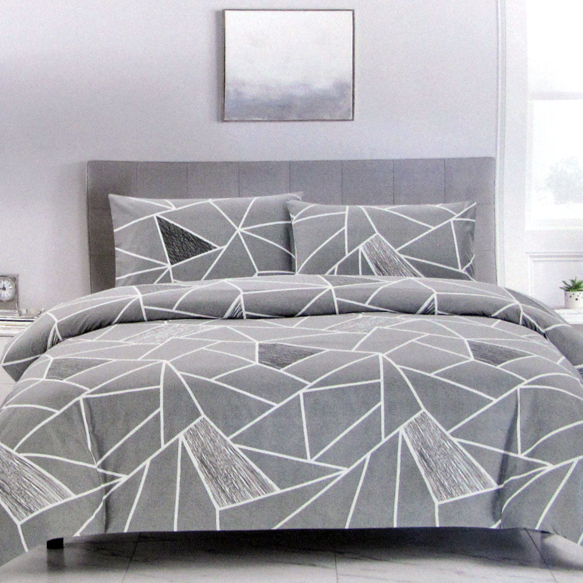 Artex Bentley Grey Quilt Cover Set Double - Geometric Reversible Microfiber - SuperSaverAU - view 1