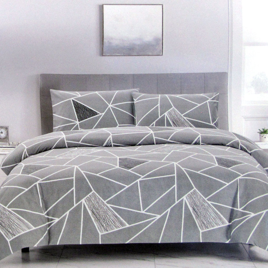 Artex Bentley Grey Quilt Cover Set Double - Geometric Reversible Microfiber - SuperSaverAU - view 1