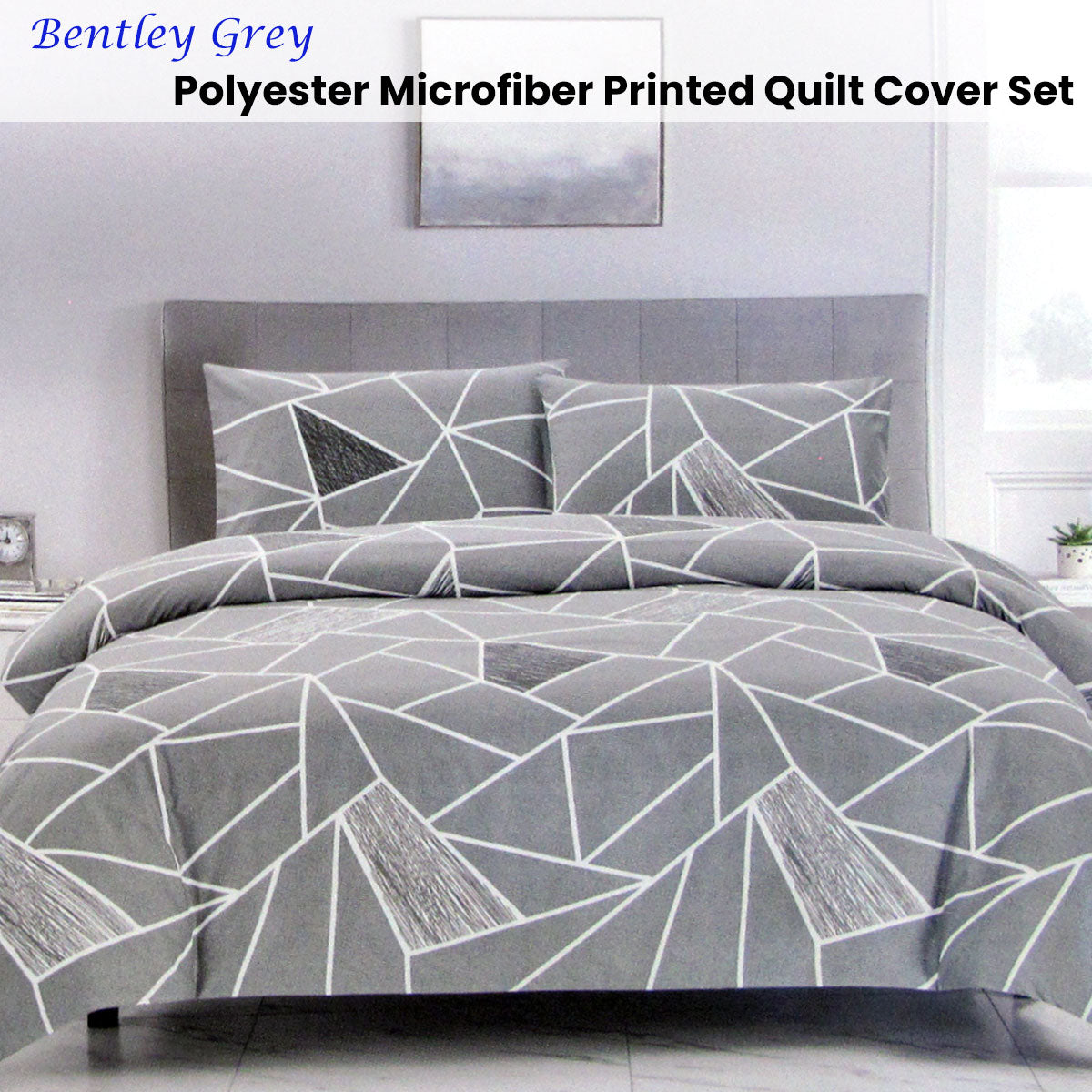 Artex Bentley Grey Quilt Cover Set Double - Geometric Reversible Microfiber - SuperSaverAU - view 2