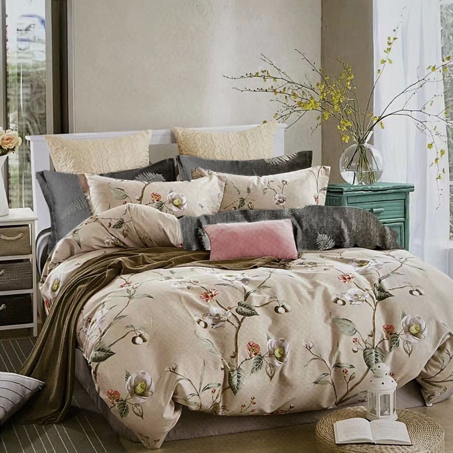 Blossom Bliss 100% Cotton Reversible Quilt Cover Set Queen - Floral Design - SuperSaverAU - view 1