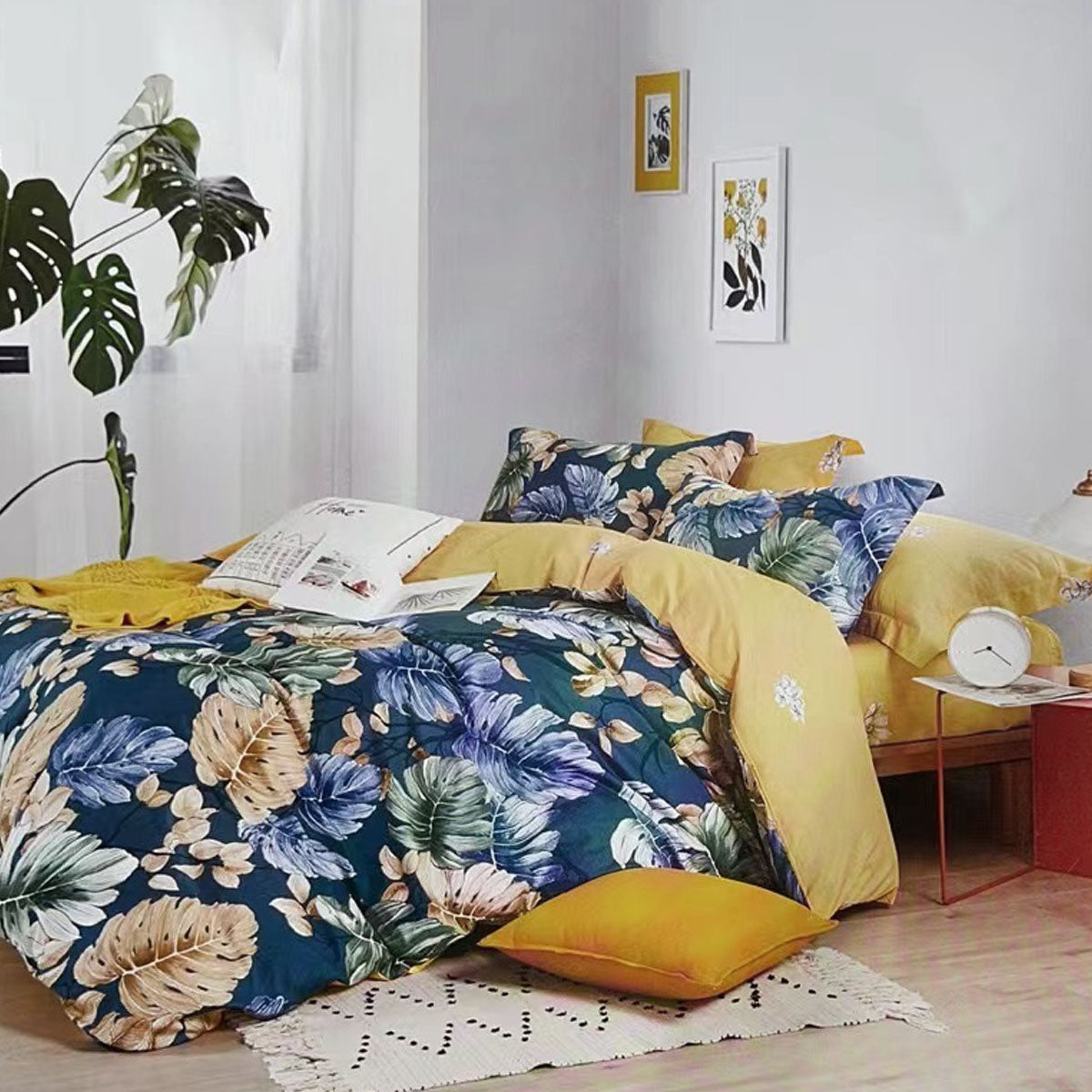 Botanical House 100% Cotton Reversible Quilt Cover Set Queen - Botanical Print Design - SuperSaverAU - view 1