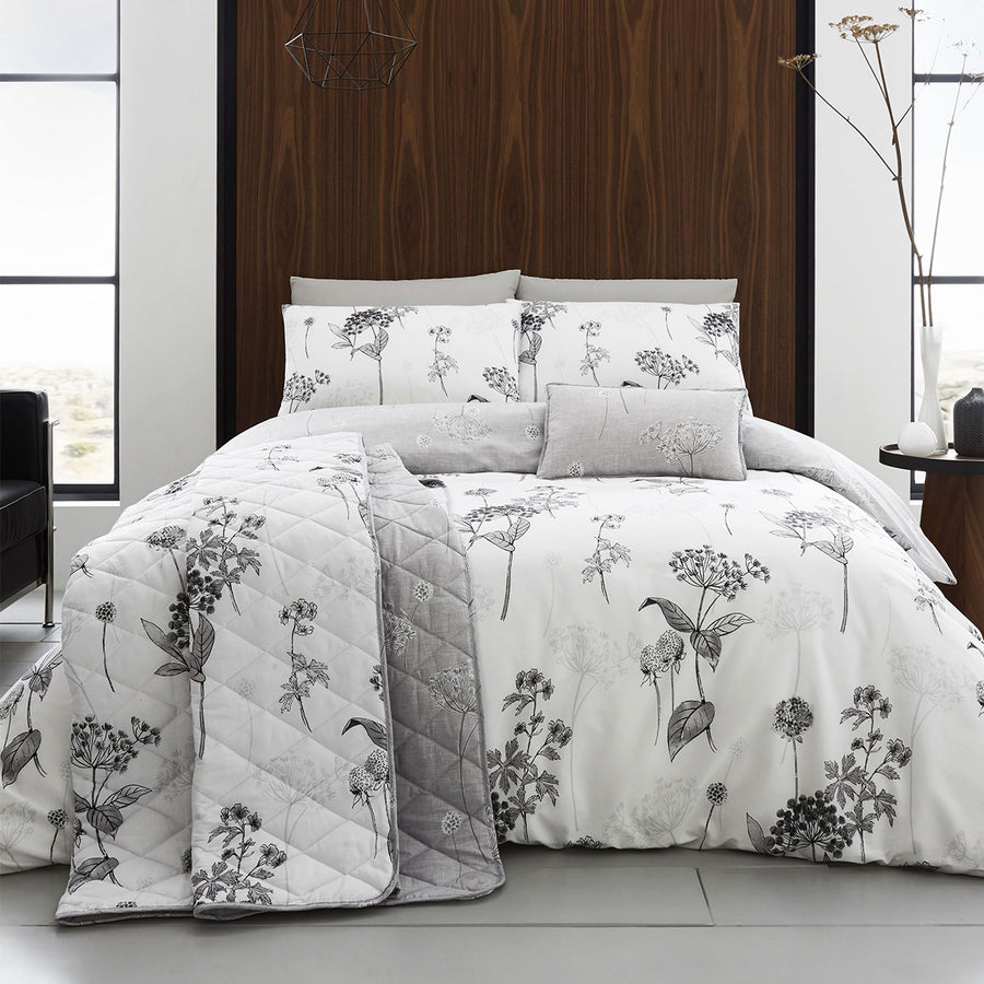 Coverley Grey Floral Quilt Cover Set Super King - Cotton Rich, Machine Washable - SuperSaverAU - view 1