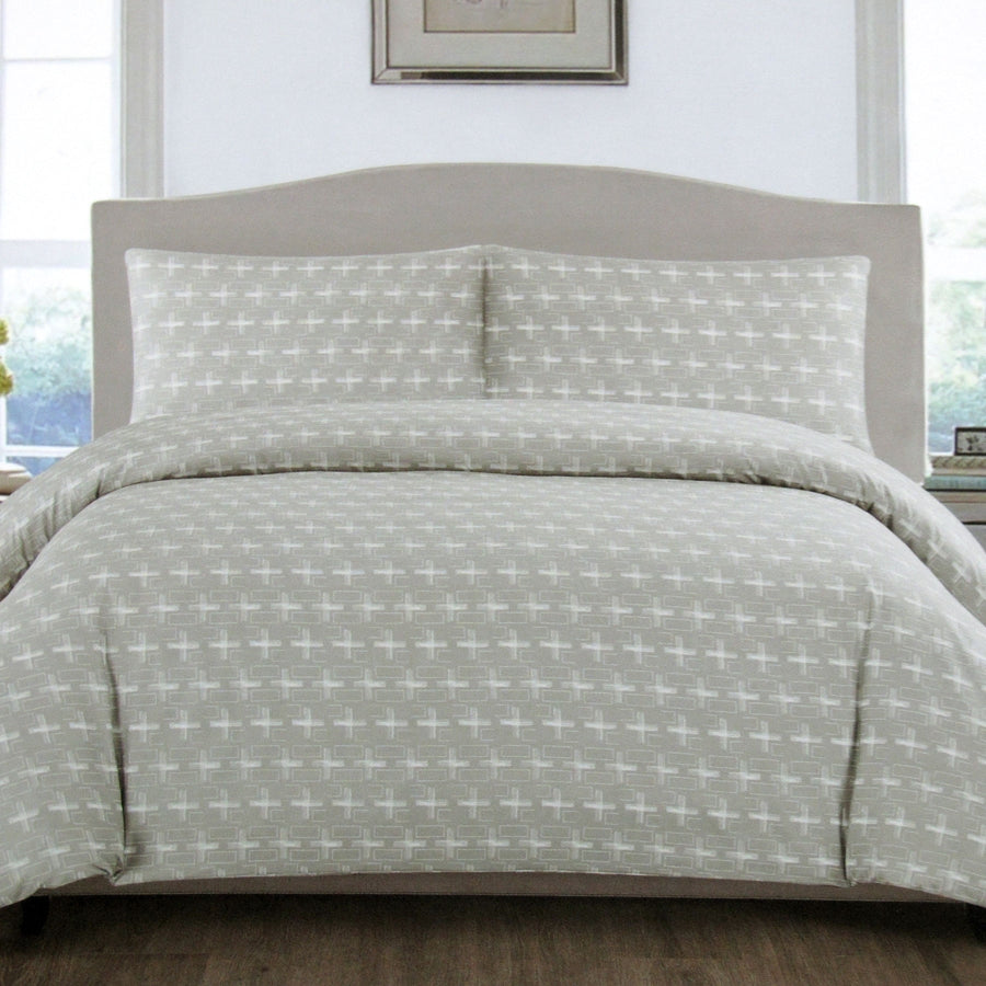 Artex Silver Crosses Geometric Quilt Cover Set - Queen