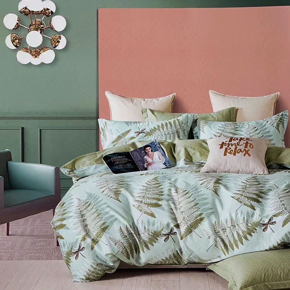 Echuca House 100% Cotton Reversible Quilt Cover Set Queen - Print Foliage Design - SuperSaverAU - view 1