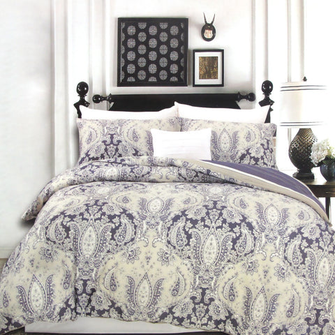 Elizabeth 250TC Cotton Reversible Quilt Cover Set Queen - Damask Design, Mauve - SuperSaverAU - view 1