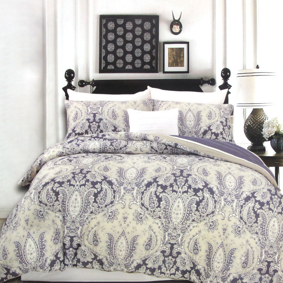Elizabeth 250TC Cotton Reversible Quilt Cover Set Queen - Damask Design, Mauve - SuperSaverAU - view 1