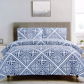Artex Navy Geometric Pattern Printed Microfiber Quilt Cover Set Queen - SuperSaverAU - view 1