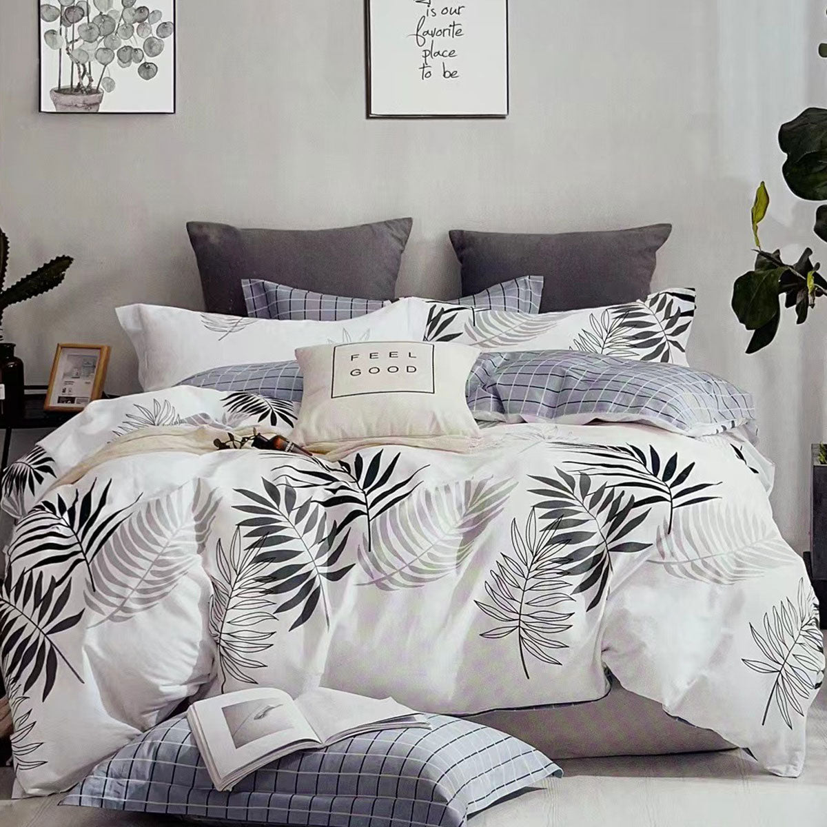 Fernwood 100% Cotton Reversible Quilt Cover Set Queen - Foliage Print Design - SuperSaverAU - view 1