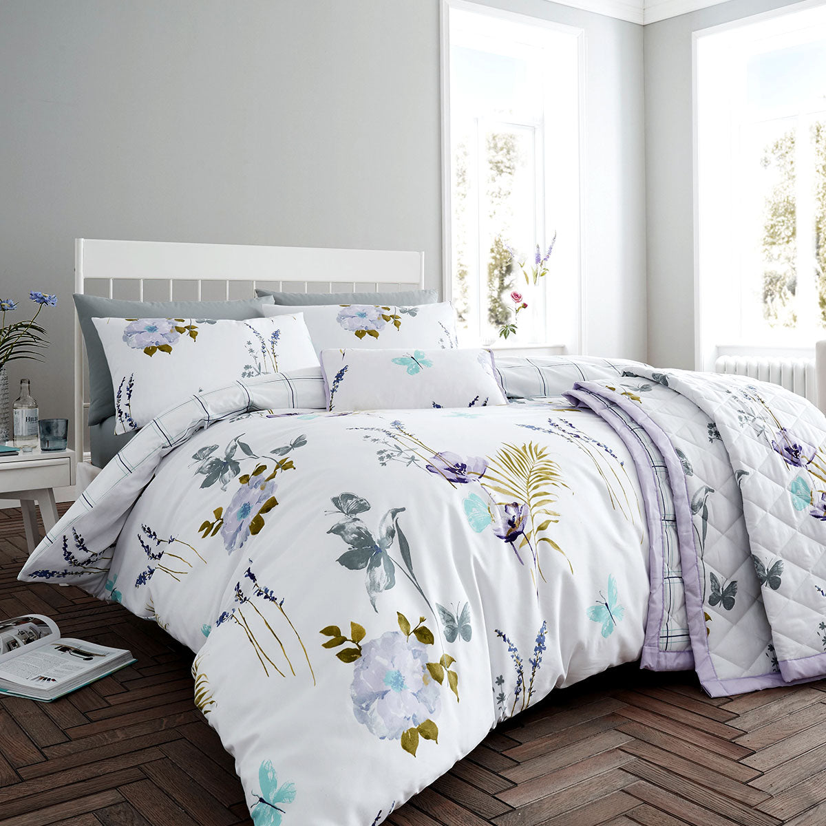 Flora Lilac Quilt Cover Set Queen - Floral Print, Cotton Rich, Soft & Breathable - SuperSaverAU - view 1