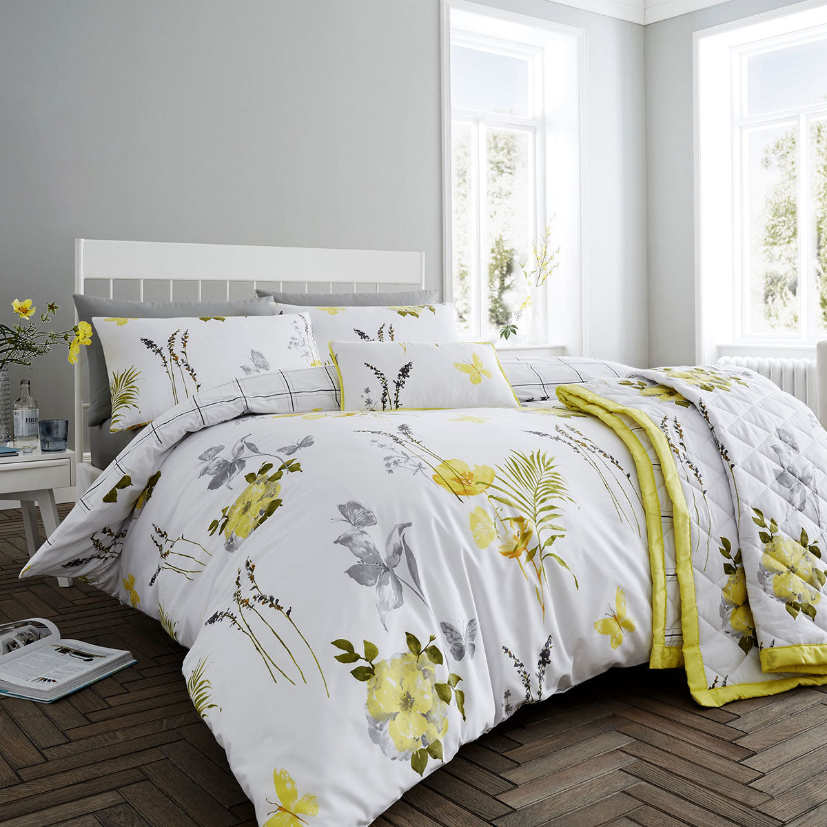 Flora Yellow Cotton Rich Quilt Cover Set King - Floral Print Design, Soft & Breathable - SuperSaverAU - view 1