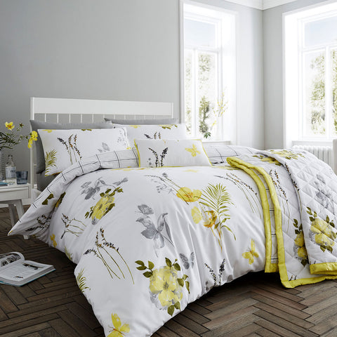 Flora Yellow Floral Print Quilt Cover Set Super King - Cotton Rich - SuperSaverAU - view 1