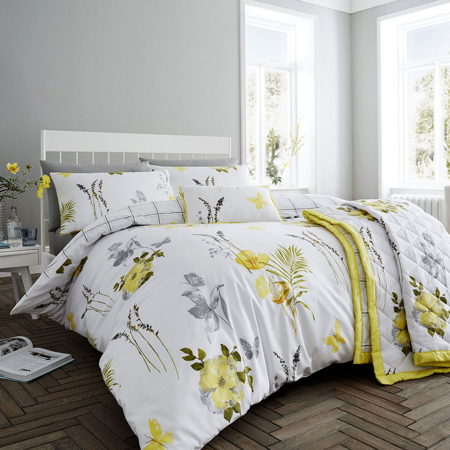 Flora Yellow Floral Print Quilt Cover Set Super King - Cotton Rich - SuperSaverAU - view 1