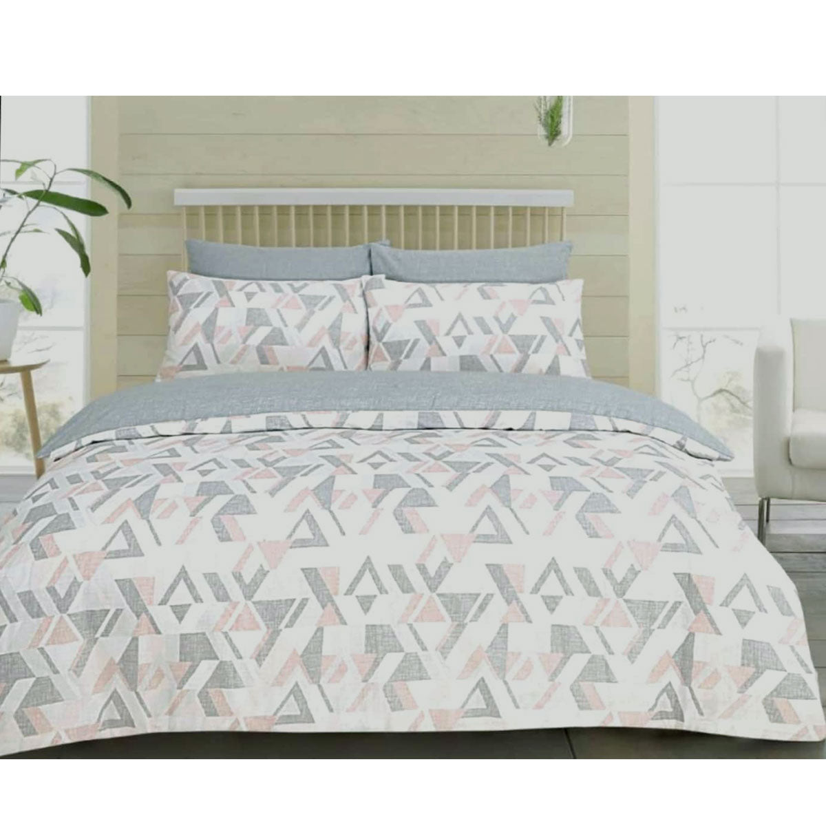 Funky Geo Blush Quilt Cover Set Queen - Geometric Design, 50% Cotton, Machine Washable - SuperSaverAU - view 1