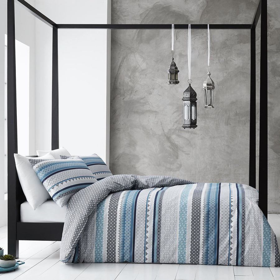 Gabrielle Blue Quilt Cover Set Super King - Tribal Print, Cotton Rich - SuperSaverAU - view 1