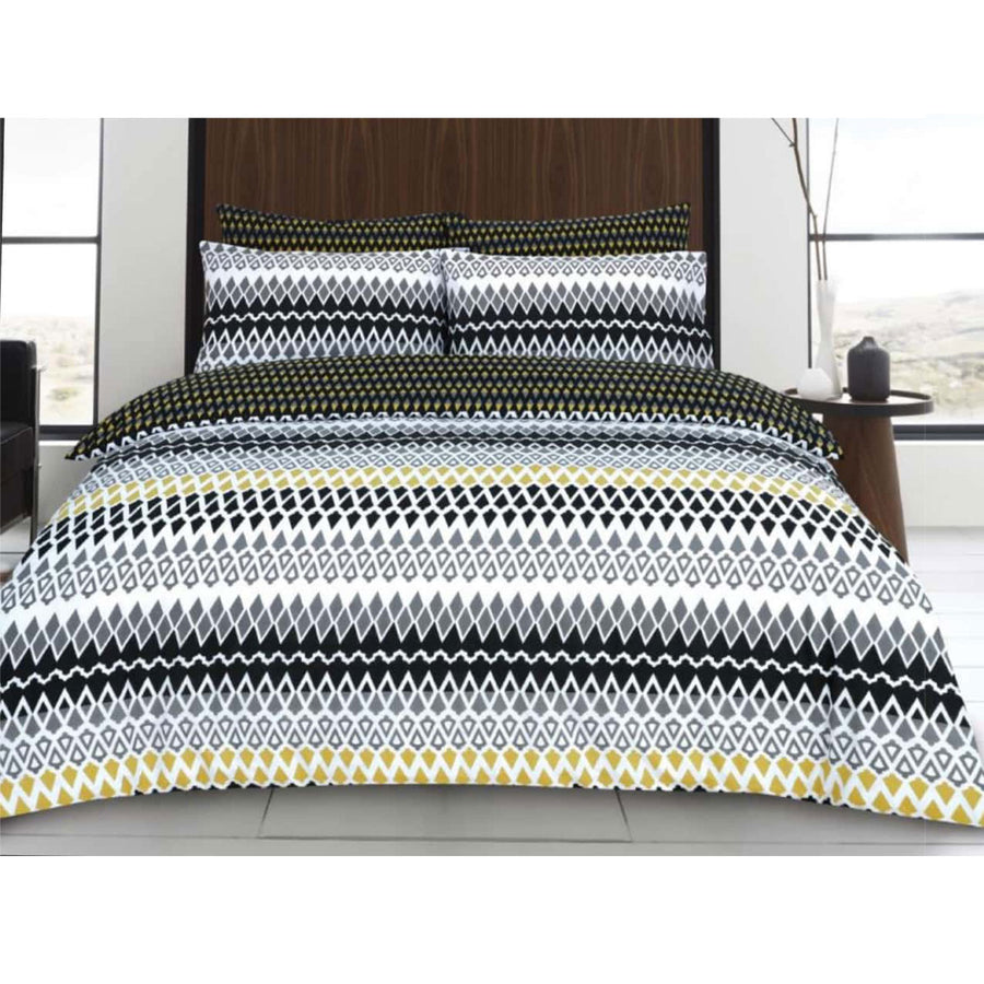 Premium Gene Digital Geometric Quilt Cover Set - Black, King