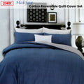 Halifax Cotton Reversible Quilt Cover Set Queen - 250TC, Geometric Design, Blue/Taupe - SuperSaverAU - view 1