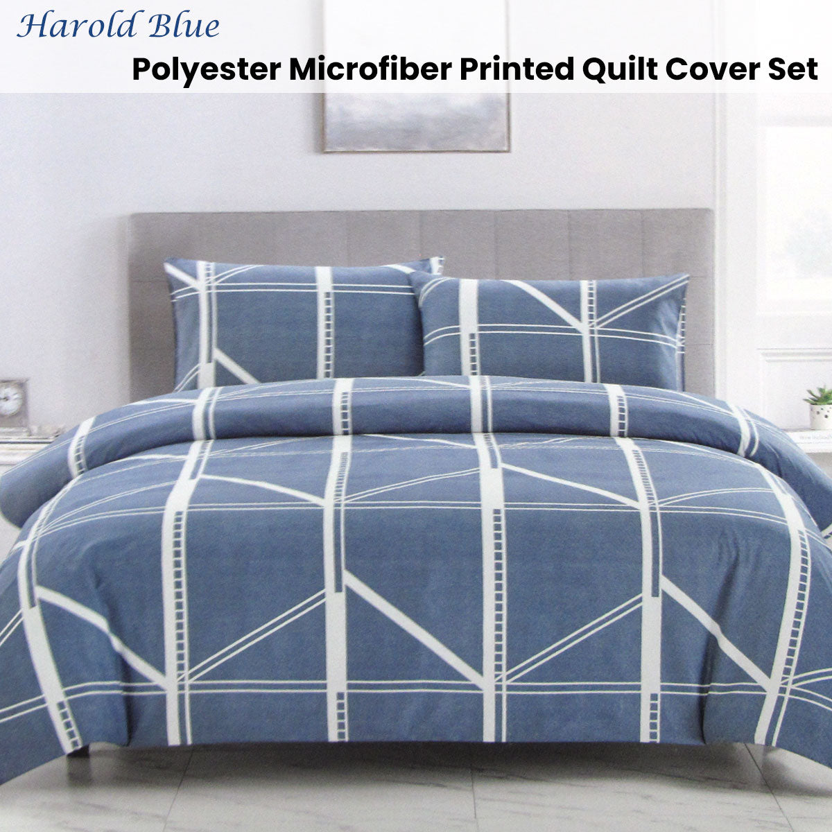 Artex Harold Blue Quilt Cover Set Geometric Reversible Polyester Single - SuperSaverAU - view 2