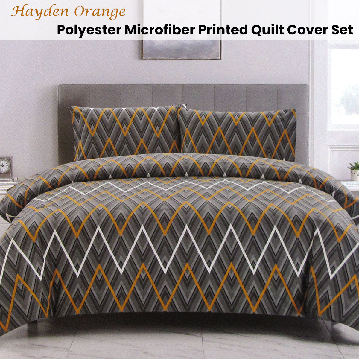 Artex Hayden Orange Quilt Cover Set Geometric Reversible Double 90gsm Polyester - SuperSaverAU - view 2