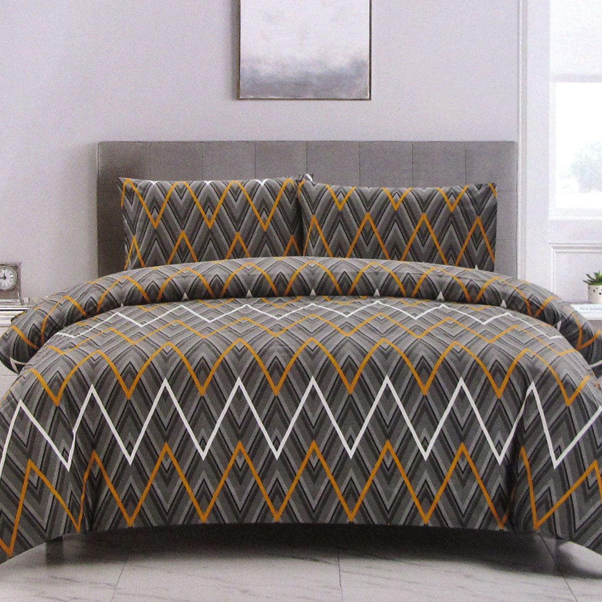 Artex Hayden Orange Quilt Cover Set King - Geometric Reversible Microfiber - SuperSaverAU - view 1