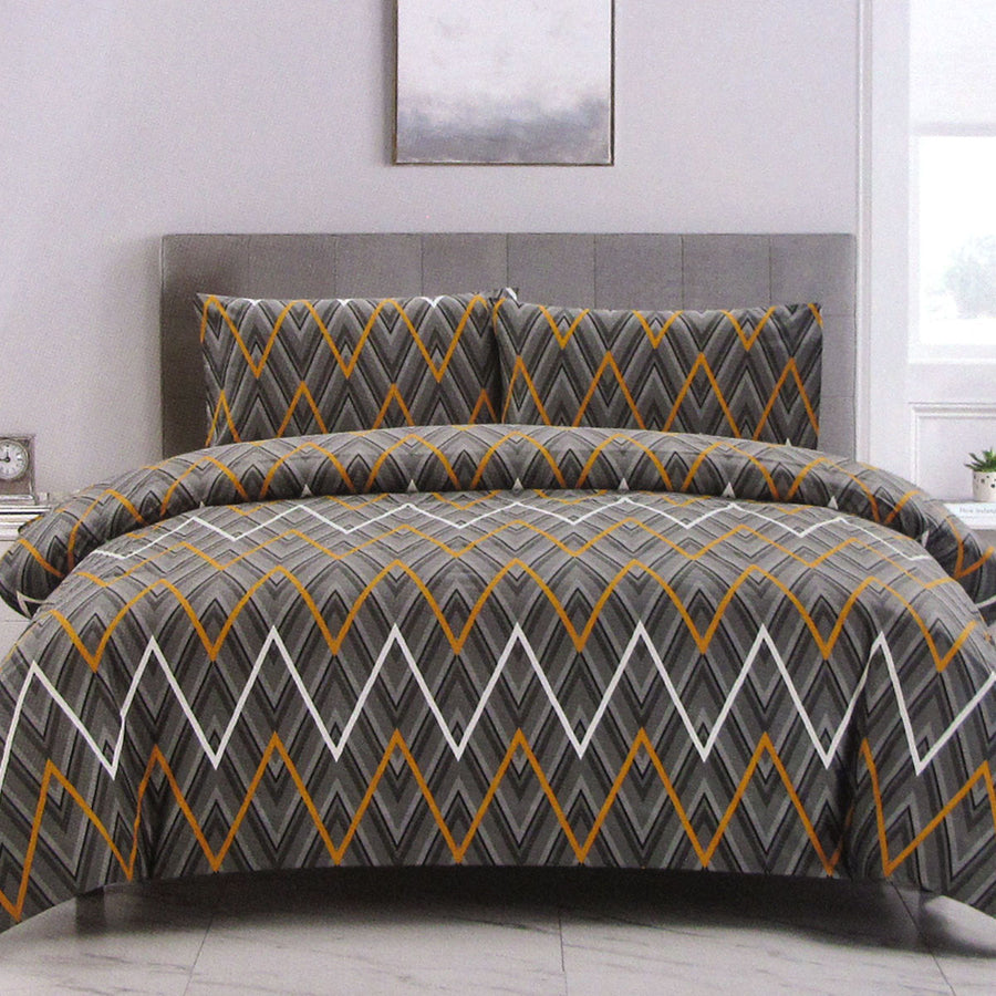 Artex Quilt Cover Set Queen - Geometric Reversible Orange Polyester - SuperSaverAU - view 1