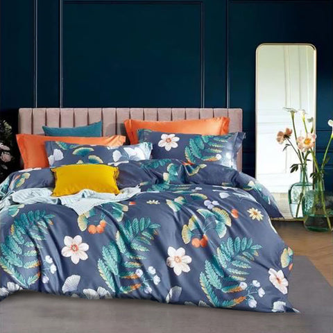 Mirade Garden 400TC Cotton Sateen Quilt Cover Set Queen - Botanical Print Design - SuperSaverAU - view 1
