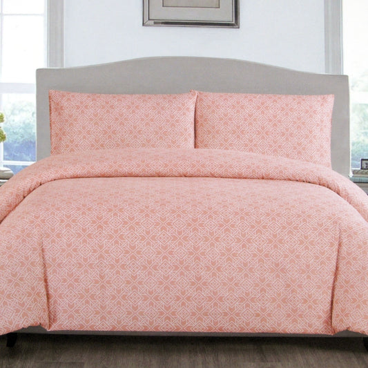 Artex Geometric Pattern Printed Quilt Cover Set Peach, Queen Size