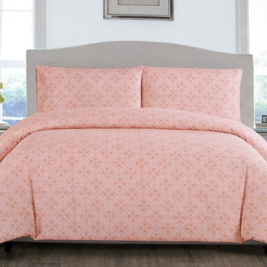 Artex Geometric Pattern Printed Quilt Cover Set Peach, Queen Size - SuperSaverAU - view 1