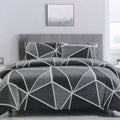 Artex Owen Charcoal Quilt Cover Set Geometric Reversible Polyester Queen - SuperSaverAU - view 1