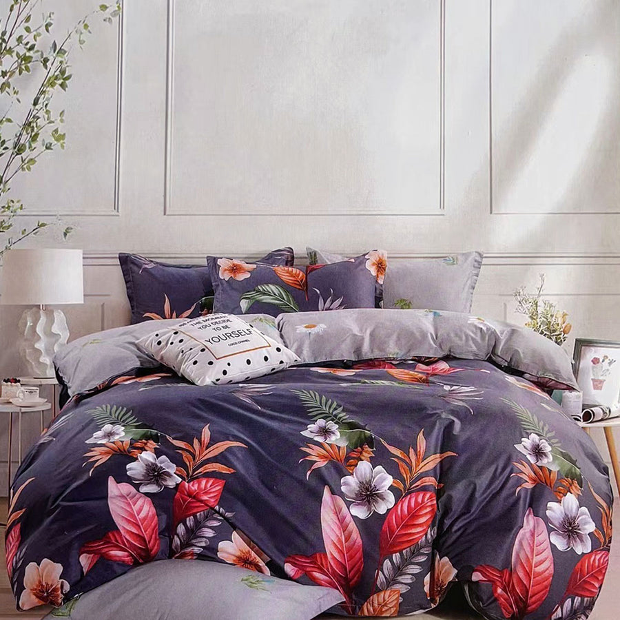 Paradiso 100% Cotton Reversible Quilt Cover Set Queen - Floral Design, Soft Touch - SuperSaverAU - view 1